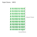 Close-up of 10 pack eco-friendly green and white spiral paper straws for rugby parties - Green Straws