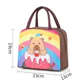 Brown Capybara lunch bag with cartoon cake print and portable carry handles - Brown Cake KBLP