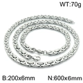 Conjunto de cadena bizantina plateada con collar y pulsera de acero inoxidable de 6mm - 6mm / Color Acero