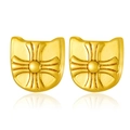 Golden cat-shaped stud earrings with cross motif made of durable stainless steel - Chrome Style Cross Cat