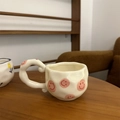 Hand-painted ceramic coffee mug with pink smiley face and irregular texture in cream white - Hand-painted Smiley Single Mug / Single Cup