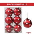 6 Pcs 6cm red matte Christmas balls with white polka dots in transparent box - H-White Polka Dots