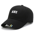 Black cotton baseball cap with white ONE embroidery and decorative color stitching - Black With White Embroidery