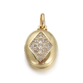 Gold-plated oval locket pendant with a diamond-set center star and polished finish - Oval Locket with Rhombus Inlay