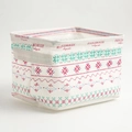 Collapsible cotton linen desktop basket with ethnic geometric patterns and handles - Pattern Style