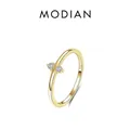 Offener S925 Sterlingsilber Ring mit zwei runden Zirkonia und 18K Gold-Beschichtung - US-Größe 5 / Gold