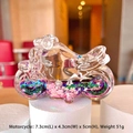 Colorful motorcycle drifting bottle keychain with crystal quicksand and sakura sequins - Black Pink