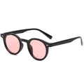 Retro round frame sunglasses in black finish with light pink lenses and silver rivets - Glossy Black Frame Pink Lens