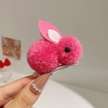 Barrette à cheveux lapin en peluche rose pour enfants avec clip en métal argenté doux - Rose rouge