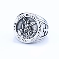 Silver St. Michael Archangel signet ring in stainless steel with cross relief detail - US 7 / Silver (Polished)