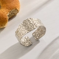 Silver open cuff bracelet with hammered molten texture in a wide band minimalist style - Silver Hammered Texture