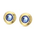 Elegant gold round stud earrings with a faceted blue crystal inlay for women - Gold Base Blue Style (KE55651-Z)