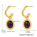 Orecchini ovali in agata blu in acciaio inossidabile placcato oro 18K, 26mm x 10mm - Stile Pietra Blu Oro (F1661MDD241029)