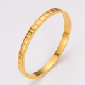 Gold stainless steel bracelet with rectangular embossed pattern and polished finish - Square Rectangular Relief (光面)