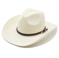 Classic cream woven western cowboy straw hat with vintage brown leather belt and gold buckle - M (56-58cm) / Creamy White
