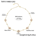 Detailed technical diagram showing 18k gold plated pink glass stone necklace dimensions - Gold Necklace - Pink Glass Stone