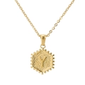 18K gold plated stainless steel necklace with hexagonal letter Y pendant and beaded edge - Gold Y (With Chain)