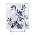 Waterproof polyester shower curtain featuring blue leaf pattern and metal rings - Leaf Large Dark Blue Leaves