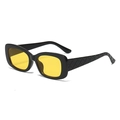 Hip-hop square sunglasses with black frame, yellow lenses and quilted texture temples - Black Frame Yellow Lens