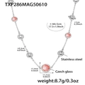 Polished stainless steel necklace featuring elegant pink Czech glass charms in silver finish - 44+5cm / Steel Pink Glass Stone