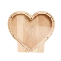 Heart-shaped wooden money box with transparent acrylic panel and natural wood grain finish - Heart Shaped