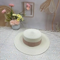 Elegant women's boater straw hat with wide pink ribbon and square buckle detail - M (56-58cm) / Pink