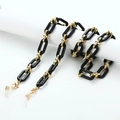 Vintage goud en zwart acrylhars brillenkoord met antislip rubberen uiteinden - Zwart