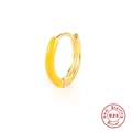Detailed close-up of S925 sterling silver gold hoop with bright yellow enamel inlay - Gold-Deep Orange
