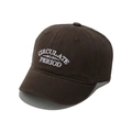Detail of vintage dark brown baseball cap with white embroidered letters on cotton twill - M (56-58cm) / Coffee