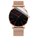 Fashion Geneva quartz watch for men featuring a black dial and rose gold mesh strap - Red Hands Rose Gold Case Rose Gold Mesh Band