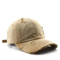 Distressed khaki cotton baseball cap with vintage washed finish and torn details - Khaki