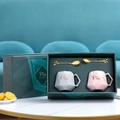 Nordic ceramic marble mug set with gold spoons in a luxury green gift box and bag - Fine Diamond Couple Double Mug Set No Lid