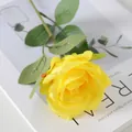 Lifelike single stem yellow velvet artificial rose flower for wedding home decoration - Light Yellow