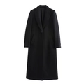 Detail of classic black long wool coat featuring notched lapels and buttoned cuffs - XS / Black
