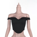 Sleek black off-shoulder slim fit cropped top featuring a sexy U-neck design for women - S / Black