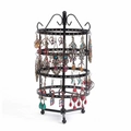 Rotating black metal earring display stand with four tiers for jewelry storage - 4 Layers / Black