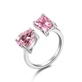 S925 sterling silver open ring featuring pear and rectangular pink gemstones on white background - Toi et Moi Open Ring (DY120186)