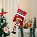 Calza di Natale rossa con bordo a quadri e decorazione a forma di orsetto 3D morbido - Stile orso