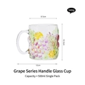 Tazza in vetro da 500ml con motivi a uva viola dipinti a mano e rilievo - Uva Dipinta a Mano