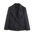 Blazer nero da donna a righe verticali con rever classico e taglio sartoriale da ufficio - XS / A righe