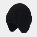 Winter black knit earflap hat with ribbed texture and warm ear protection design - M(56-58cm) / Black