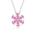 S925 silver necklace featuring a pink six-petal flower pendant with sparkling zircons - 925 Silver / Pink