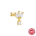 Elegant S925 sterling silver crown piercing stud with marquise-cut white zircons in gold - Single Gold #4 (Three Leaf Pendant)