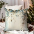 Ice blue Christmas pillowcase with festive floral and golden ornament prints - TQDS68-24(Pearl Chain & Xmas Balls)