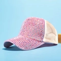 Pink rhinestone baseball cap with mesh back and colorful sparkling crystals decoration - Pink Mesh Pink AB Rhinestones