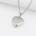 Polished silver heart locket necklace with rose engraving and vintage vine pattern - Rose Heart 19*23/Steel