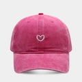 Detailed view of white heart embroidery on a vintage washed pink cotton baseball cap - Rose Red (White Heart Outline 1#)