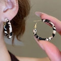Detailed view of C-shaped leopard print earrings with gold metallic closure and needles - 8# Hoop - Beige Brown - 3mm