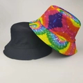 Reversible bucket hat in black and vibrant rainbow tie-dye pattern for sun protection - 9# (Splatter Color Tie Dye + Black)