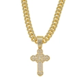 Collana a catena cubana dorata con pendente a croce tempestato di cristalli scintillanti - Collana + Ciondolo (50cm) / Oro